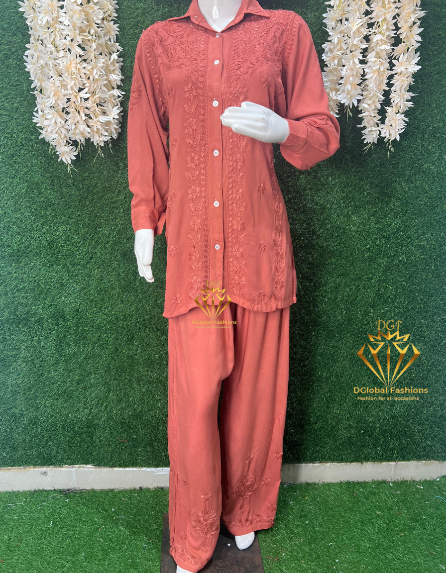 Lucknowi Chikankari Rayon Co-Ord Shirt Set