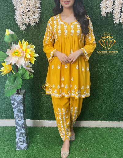 Lucknowi Chikankari Dhoti Co-Ord Set with Dhoti Pant