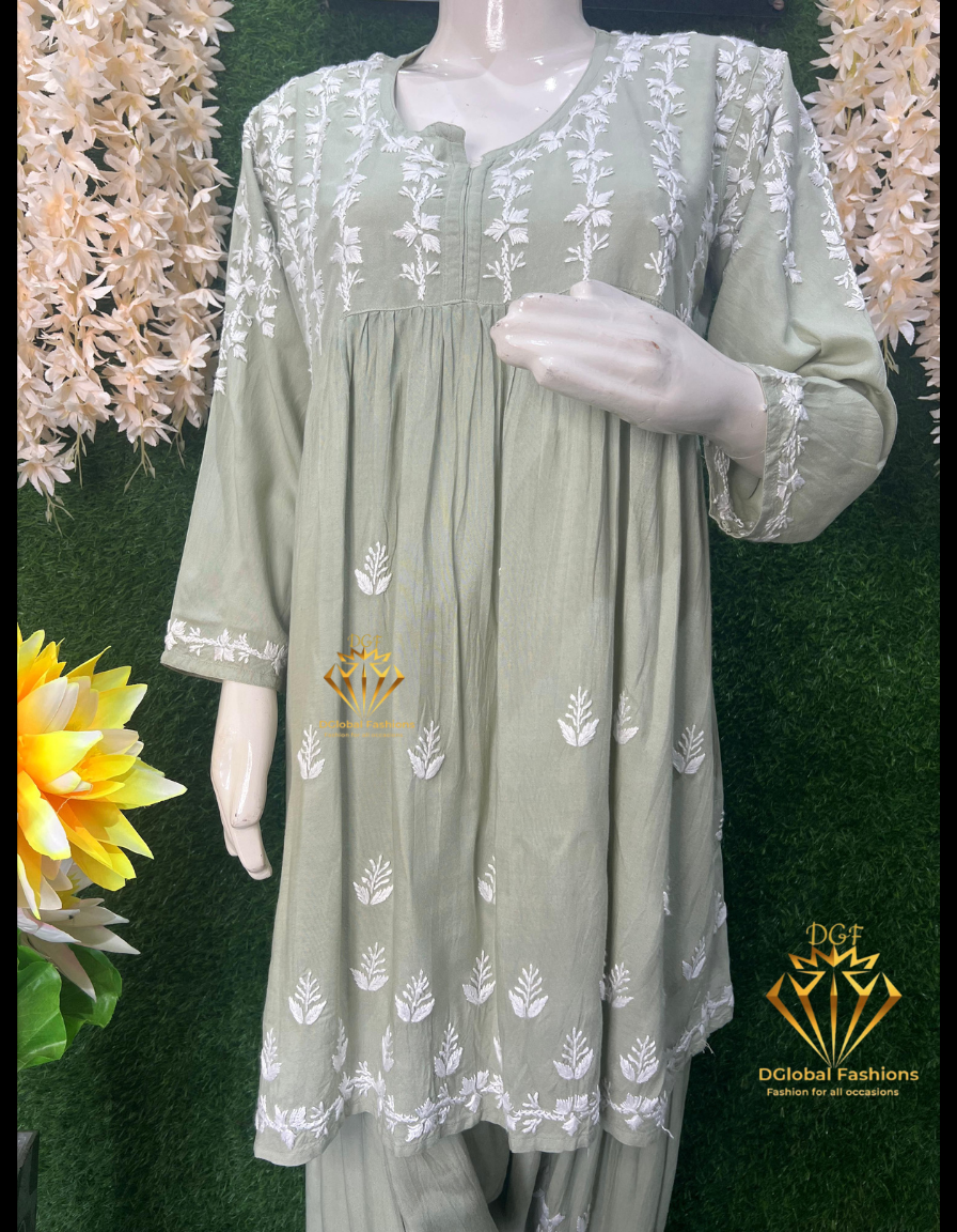 Lucknowi Chikankari Dhoti Co-Ord Set with Dhoti Pant