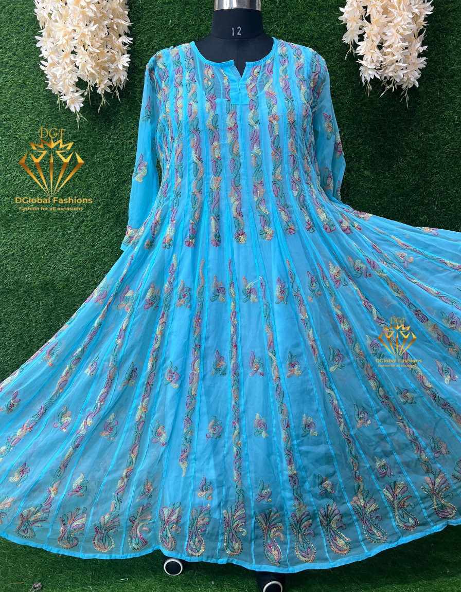 Lucknowi Chikankari 56-Kali Resham Embroidered Anarkali Suit