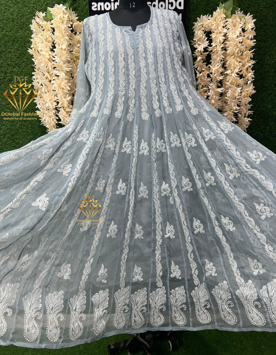 Lucknowi Chikankari 56-Kali Resham Embroidered Anarkali Suit