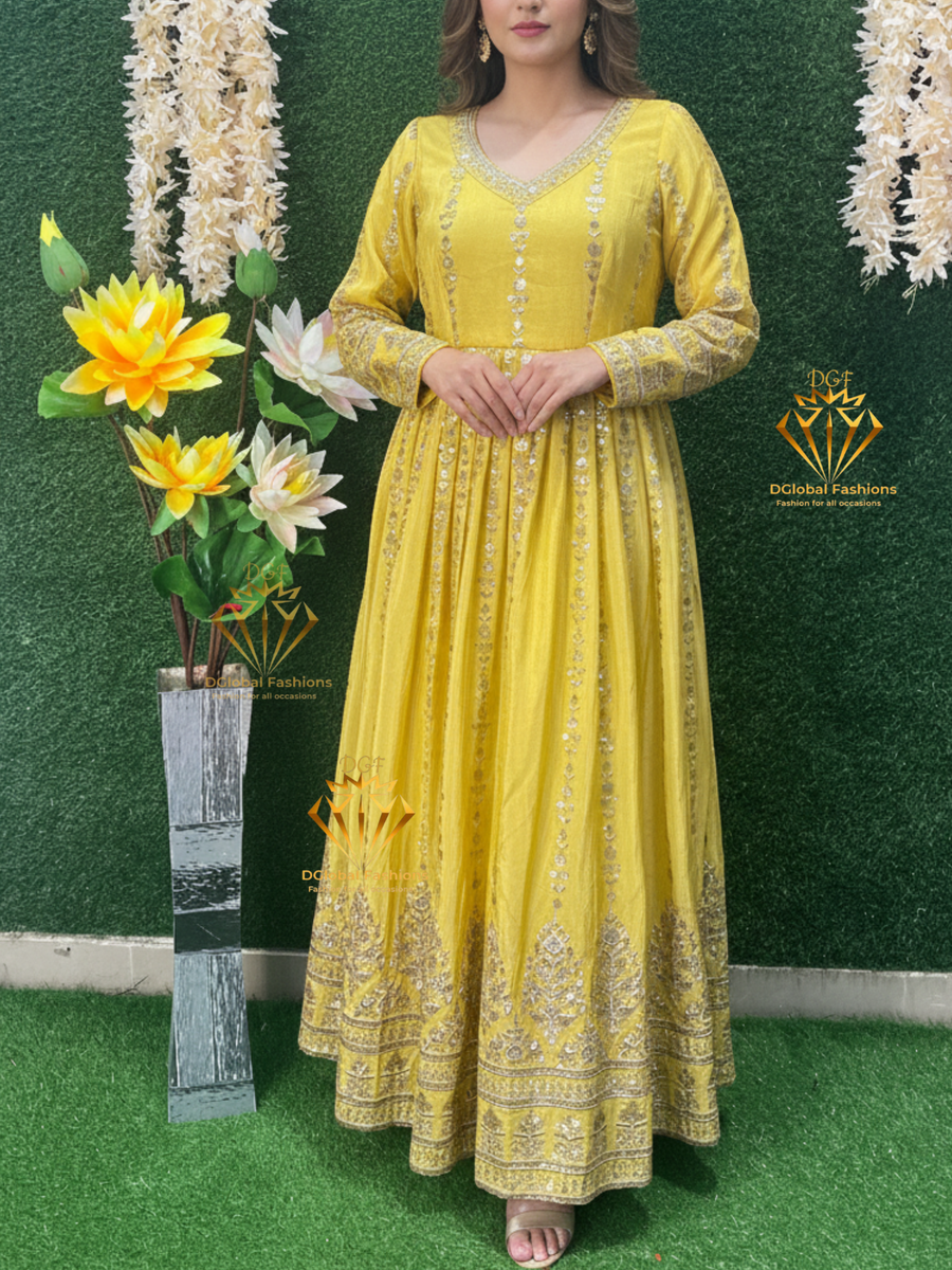 Designer Gown with Zari and Sequin Embroidery