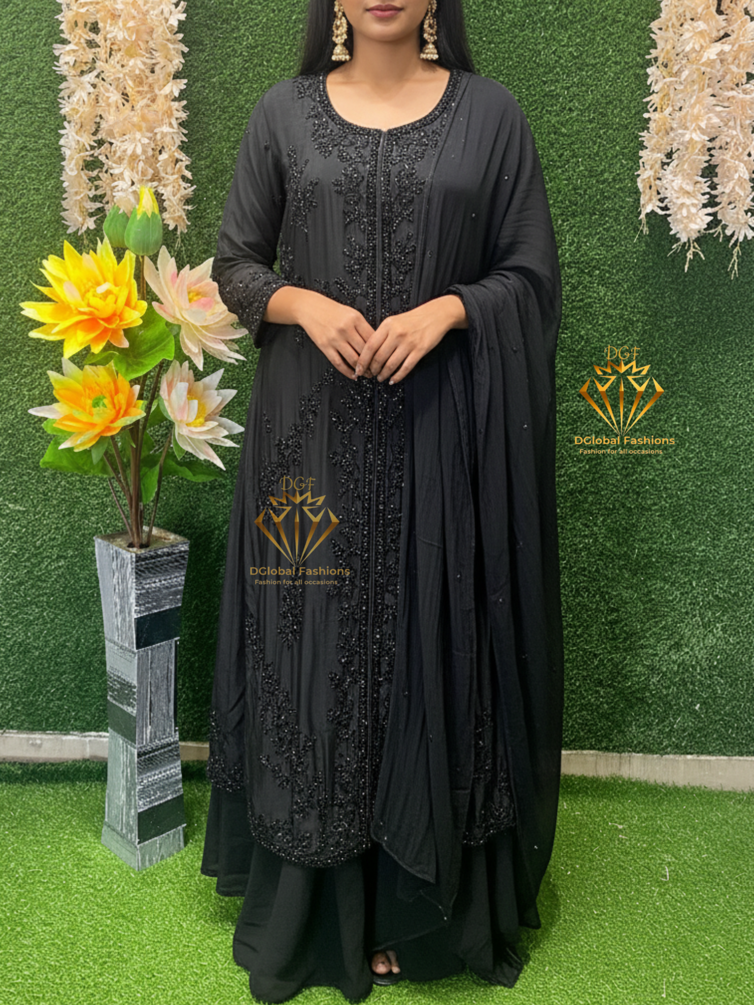 Embroidered Cutdana Work Suit with Chiffon Dupatta – Elegant Party & Festive Wear