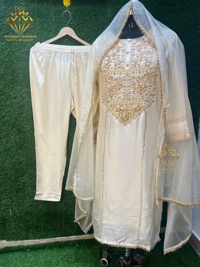 Tissue Shimmer Suit with Handcrafted Gota Patti Work – Elegant Festive & Party Wear Ensemble