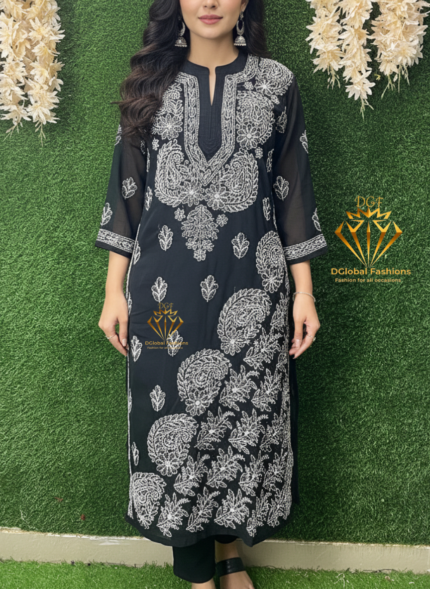 Lucknowi Chikankari Georgette Kurti