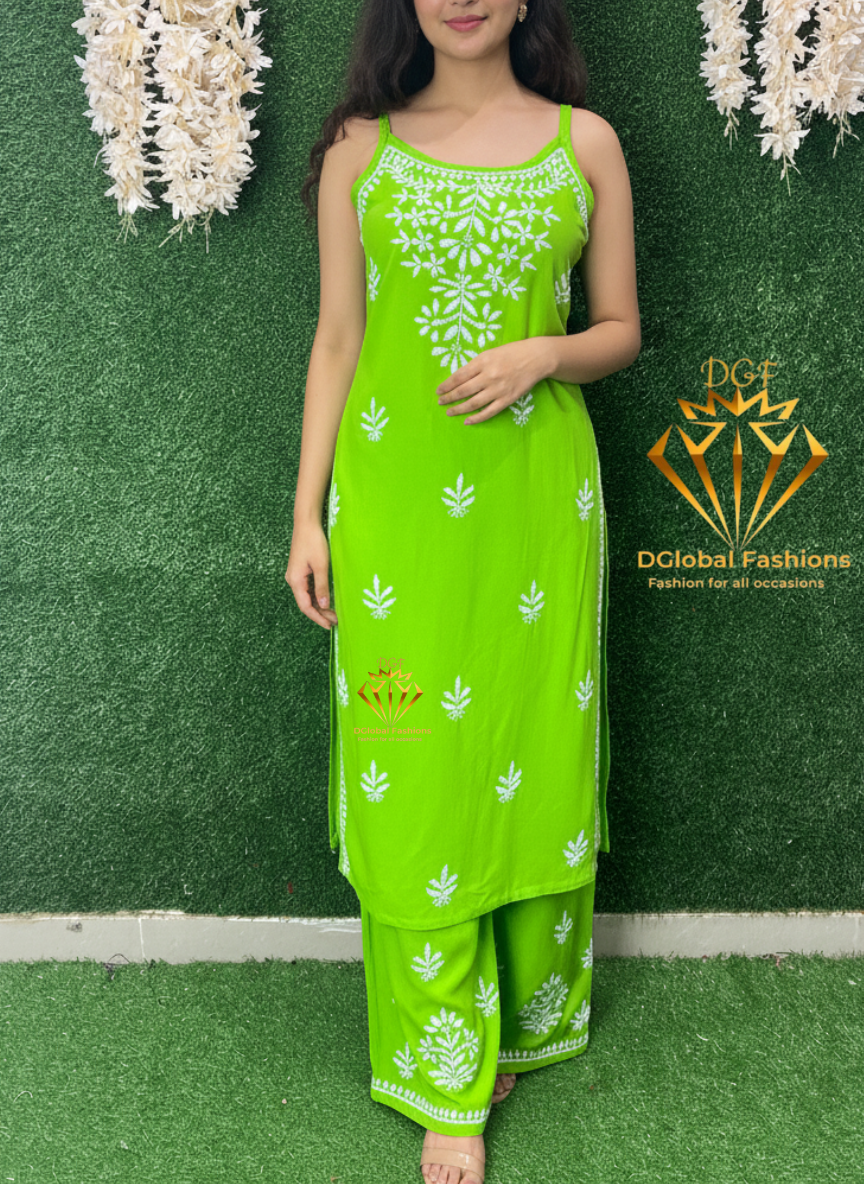 Sleeveless Lucknowi Chikankari Co-Ord Set – Ethnic Luxe in Rayon