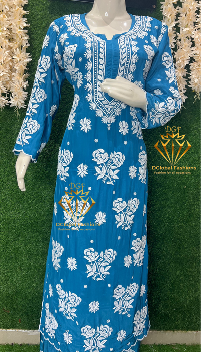 Stylish Crepe Lucknowi Chikankari Kurta Set with Scalloped Border