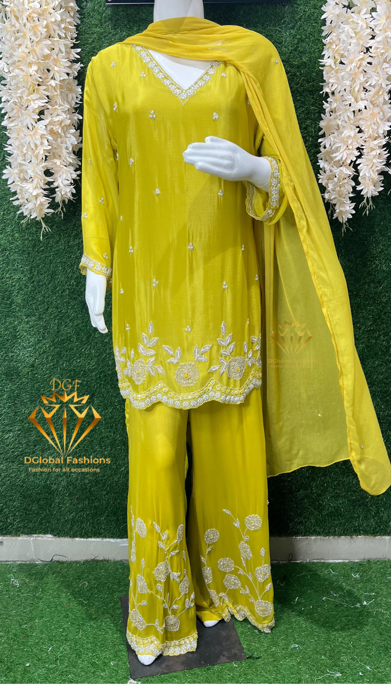 Crepe Embroidered Suit Set with Exquisite Cutdana & Pearl Handwork