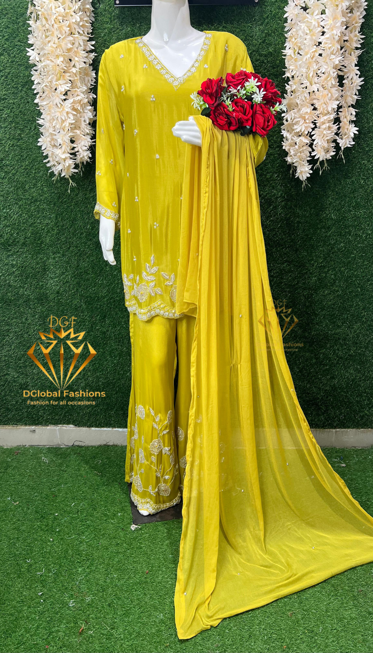 Crepe Embroidered Suit Set with Exquisite Cutdana & Pearl Handwork