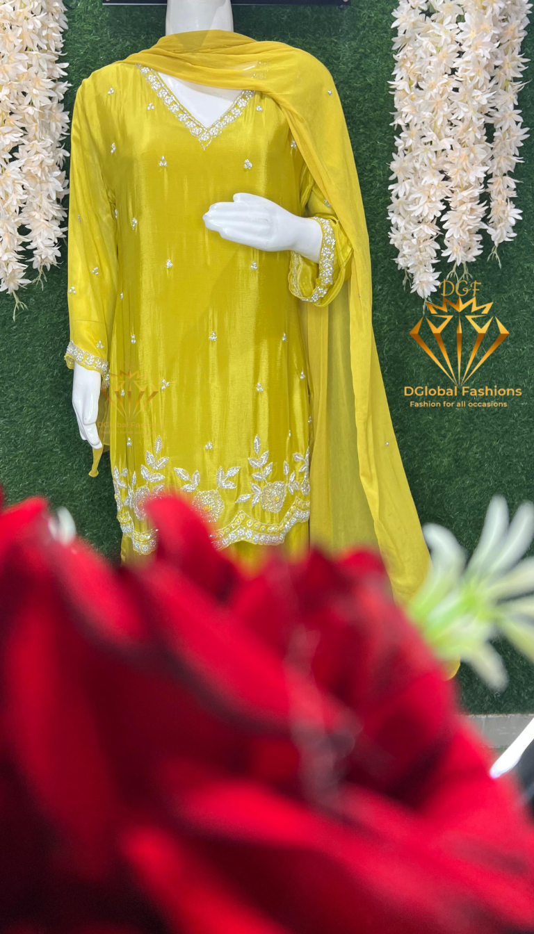 Crepe Embroidered Suit Set with Exquisite Cutdana & Pearl Handwork
