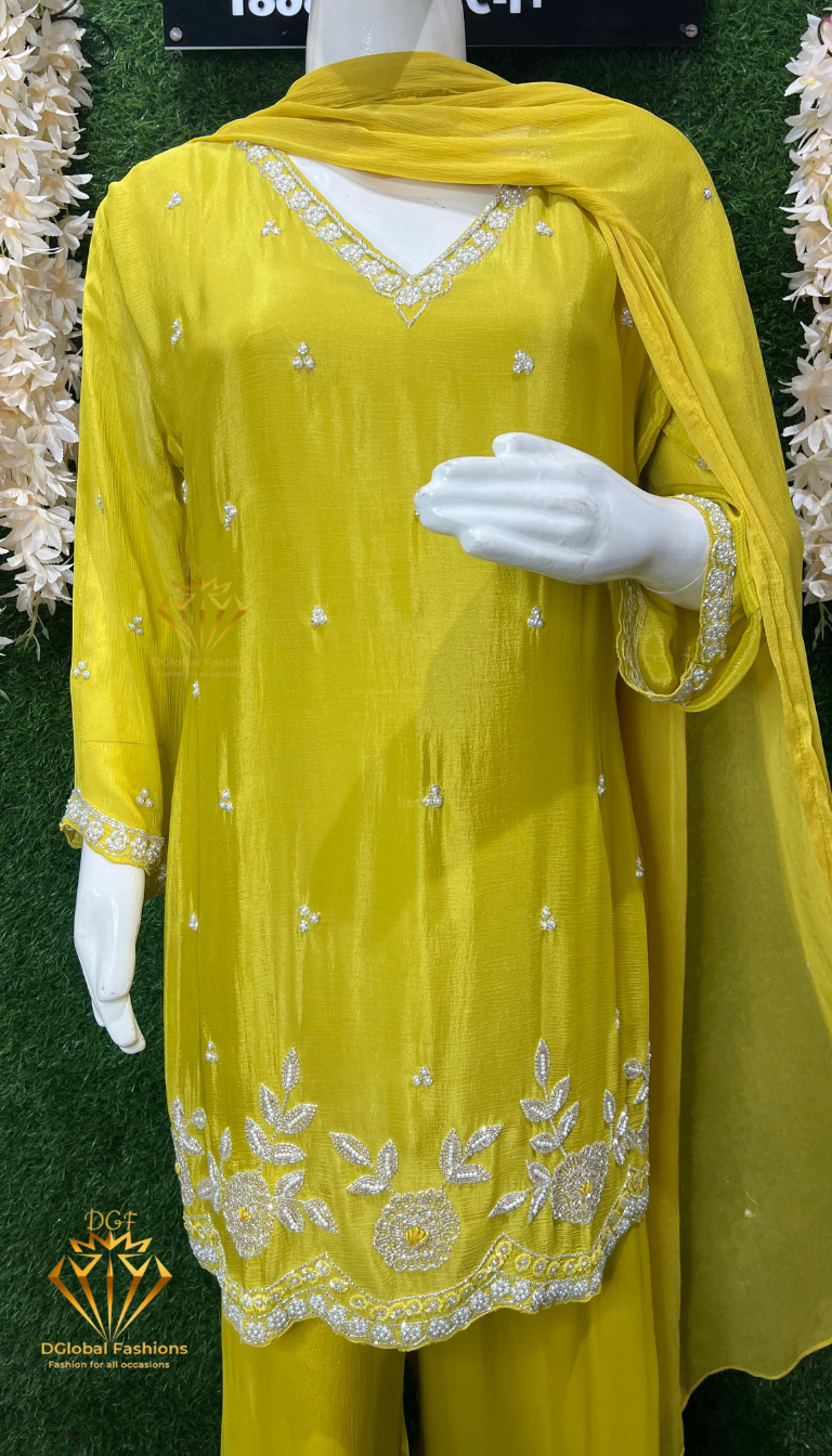 Crepe Embroidered Suit Set with Exquisite Cutdana & Pearl Handwork