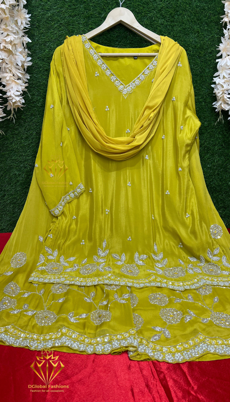 Crepe Embroidered Suit Set with Exquisite Cutdana & Pearl Handwork