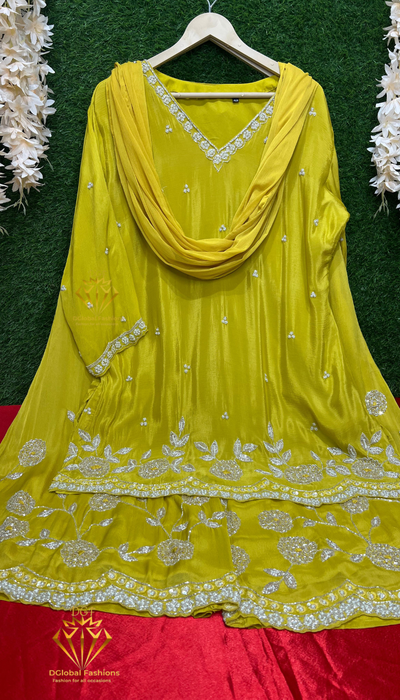 Crepe Embroidered Suit Set with Exquisite Cutdana & Pearl Handwork