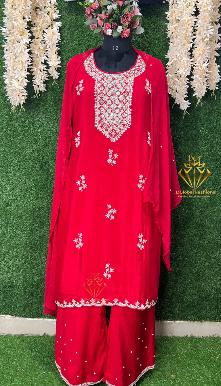 Crepe Embellished Suit Set with Intricate Cutdana & Pearl Detailing