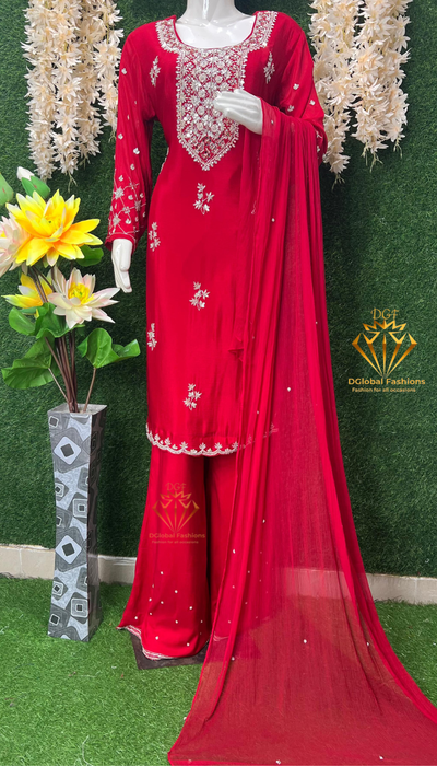 Crepe Embellished Suit Set with Intricate Cutdana & Pearl Detailing