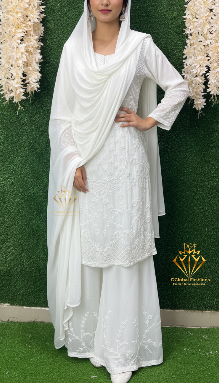 Crepe Suit Set with Handcrafted Cutdana & Pearl Embroidery