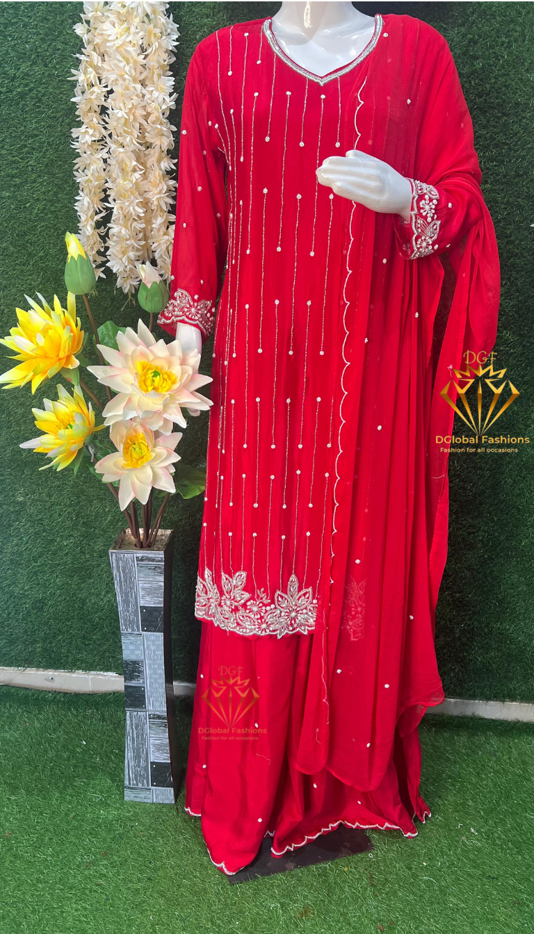 Hand-Embroidered Crepe Palazzo Suit with Pearl & Cutdana Detailing