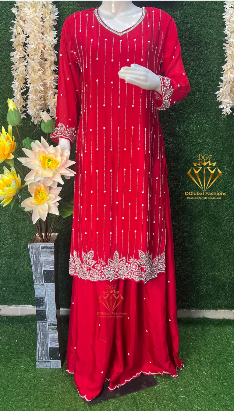 Hand-Embroidered Crepe Palazzo Suit with Pearl & Cutdana Detailing