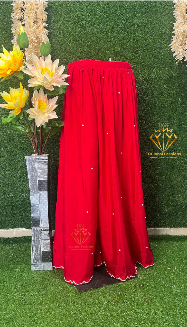 Hand-Embroidered Crepe Palazzo Suit with Pearl & Cutdana Detailing