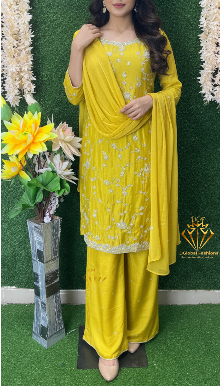 Hand-Embroidered Crepe Palazzo Set with Pearl & Cutdana Highlights