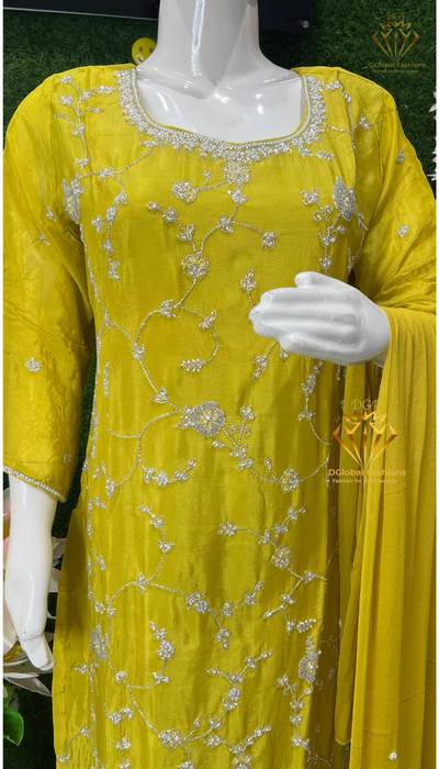 Hand-Embroidered Crepe Palazzo Set with Pearl & Cutdana Highlights