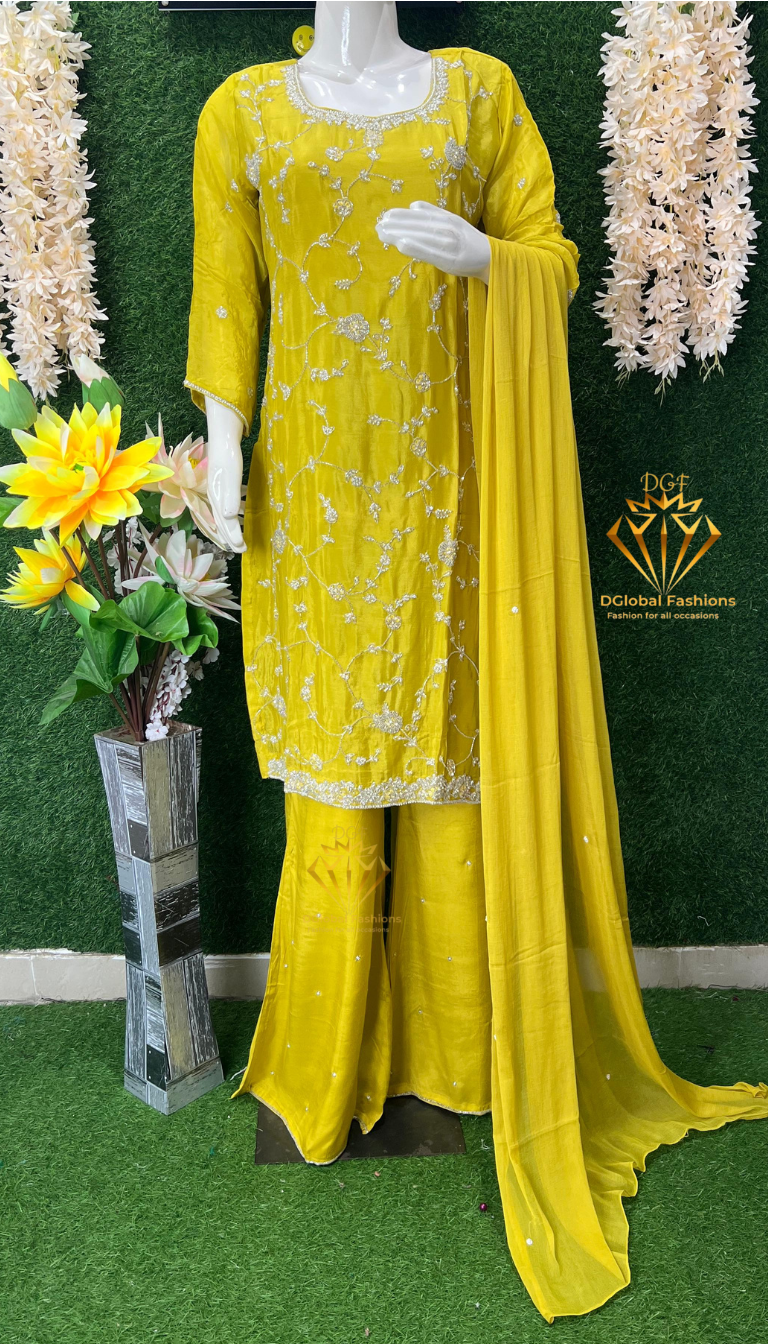 Hand-Embroidered Crepe Palazzo Set with Pearl & Cutdana Highlights