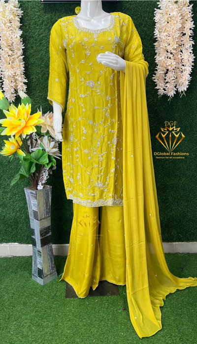 Hand-Embroidered Crepe Palazzo Set with Pearl & Cutdana Highlights