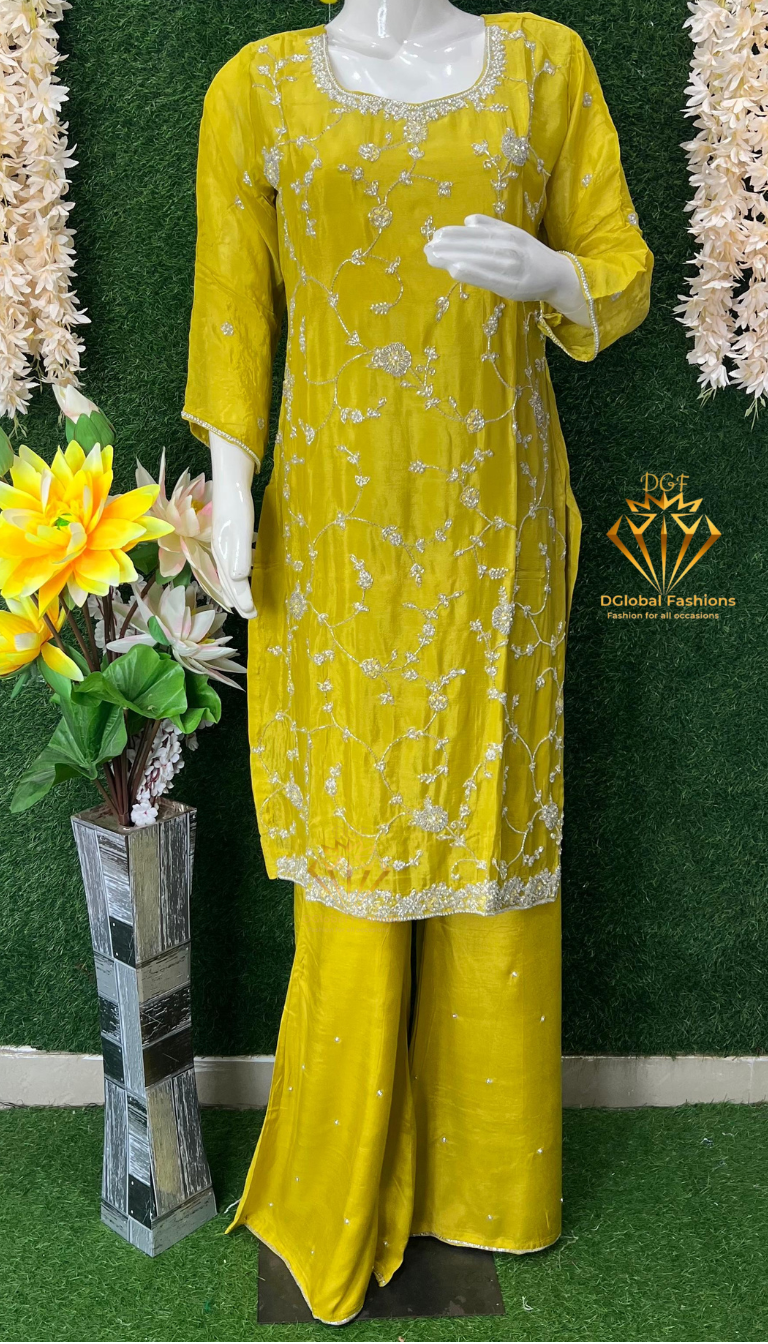 Hand-Embroidered Crepe Palazzo Set with Pearl & Cutdana Highlights