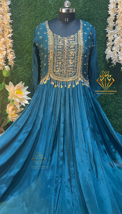Chinnon Silk Gown with Exquisite Jari Embroidery