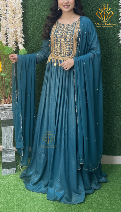 Chinnon Silk Gown with Exquisite Jari Embroidery