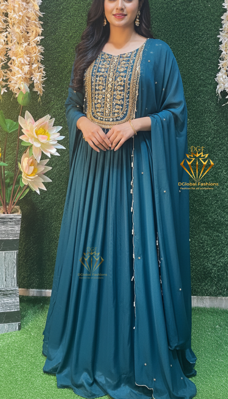 Chinnon Silk Gown with Exquisite Jari Embroidery