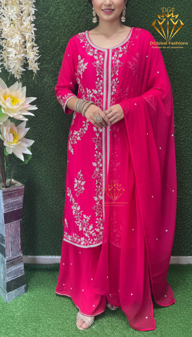 Sherwani-Style Crepe Suit with Pearl & Cutdana Embroidery