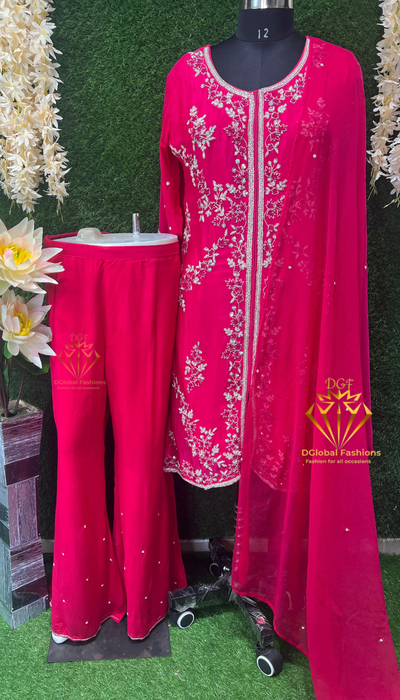 Sherwani-Style Crepe Suit with Pearl & Cutdana Embroidery