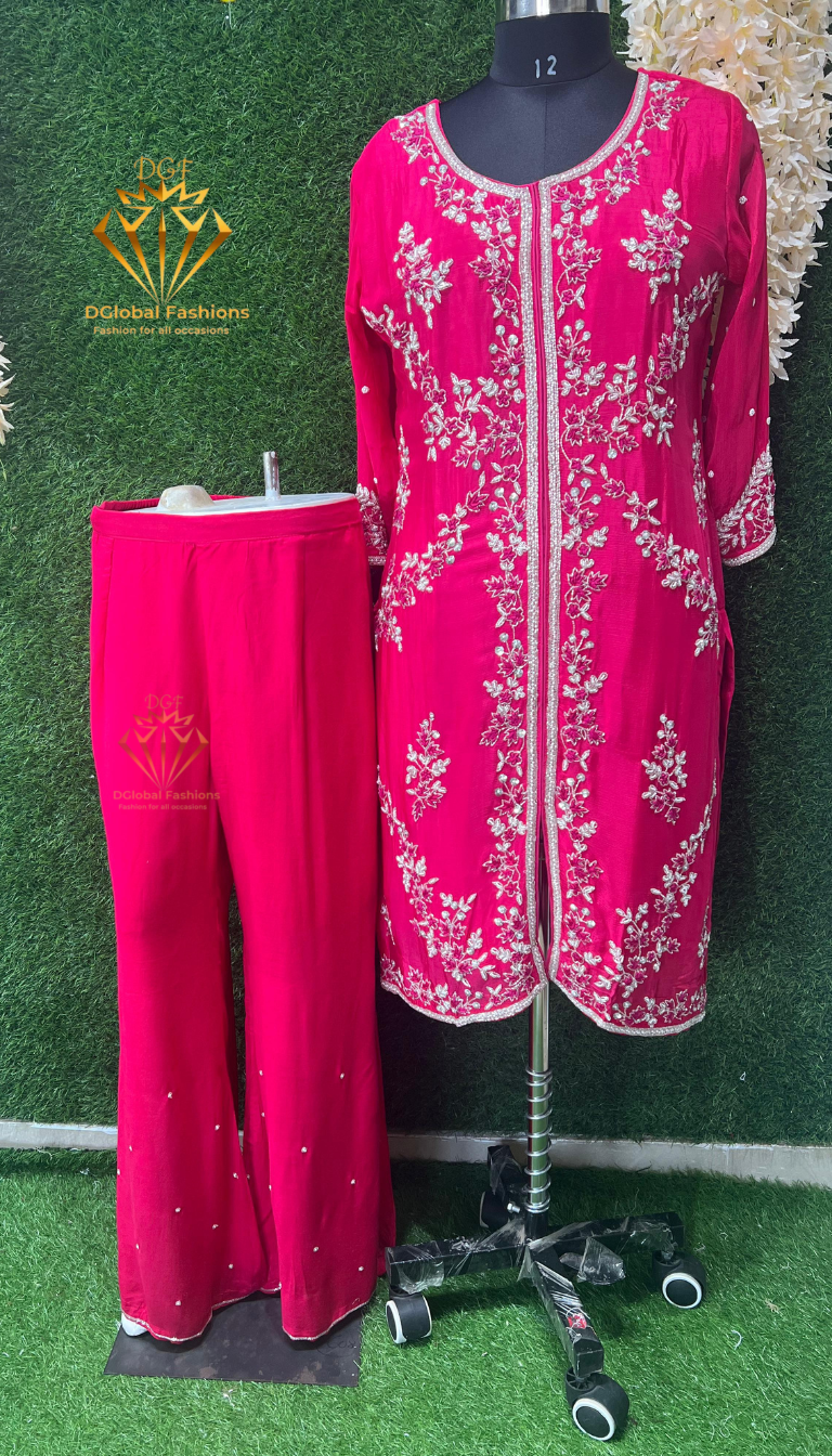 Sherwani-Style Crepe Suit with Pearl & Cutdana Embroidery