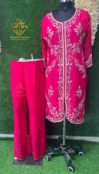 Sherwani-Style Crepe Suit with Pearl & Cutdana Embroidery