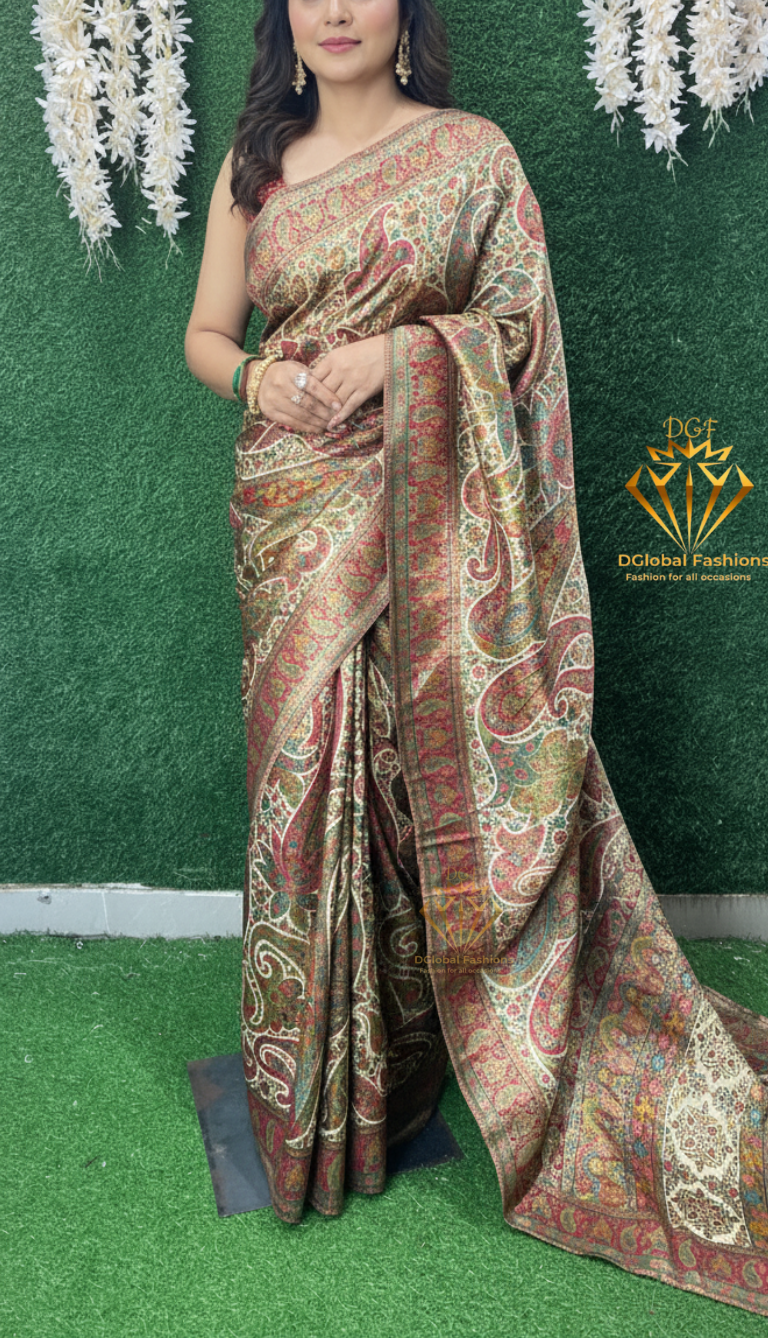 Banarasi Pashmina Katan Silk Saree with Rich Woven Pallu