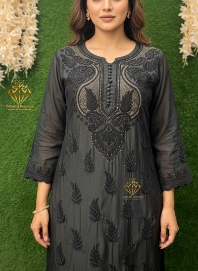 Muslin Kurti with Hand Embroidered Mukesh Work