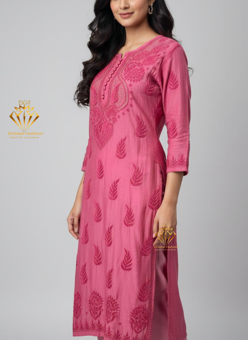Muslin Kurti with Hand Embroidered Mukesh Work