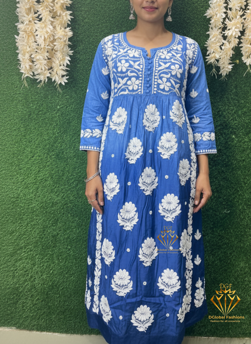 Nayra Ombre Kurti with 3D Handwork & Chikankari Embroidery