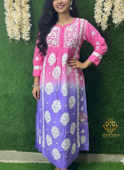 Nayra Ombre Kurti with 3D Handwork & Chikankari Embroidery