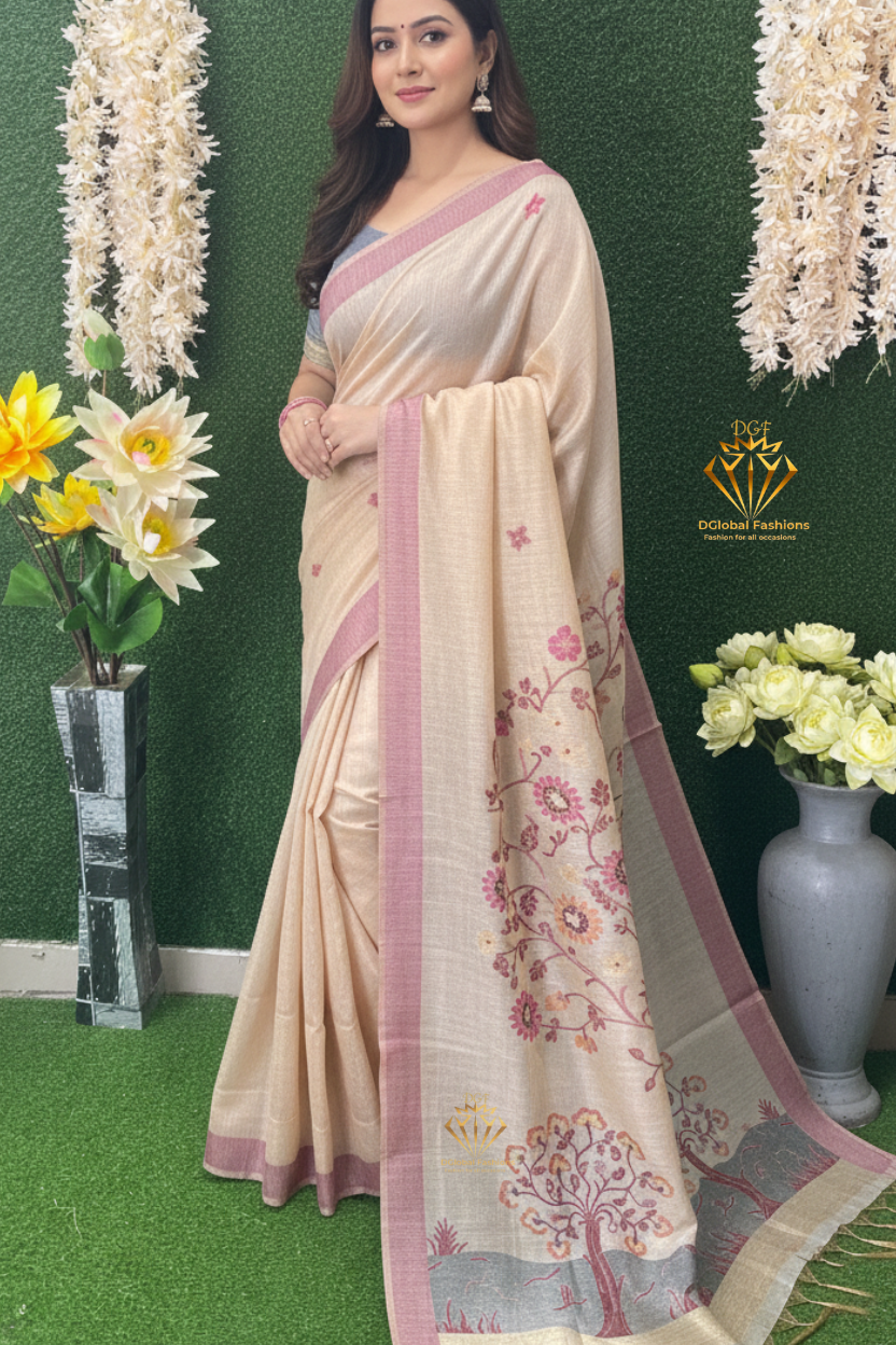 Meghnna Tussar Designer Saree with Floral Prints