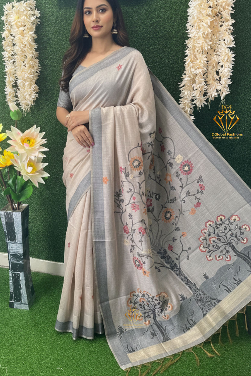 Meghnna Tussar Designer Saree with Floral Prints