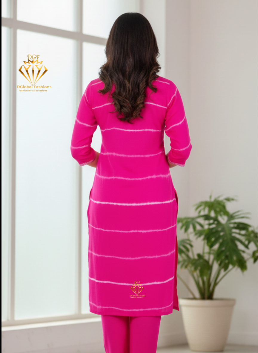 Pure Cotton Leheriya Effect Kurta Pant and Dupatta