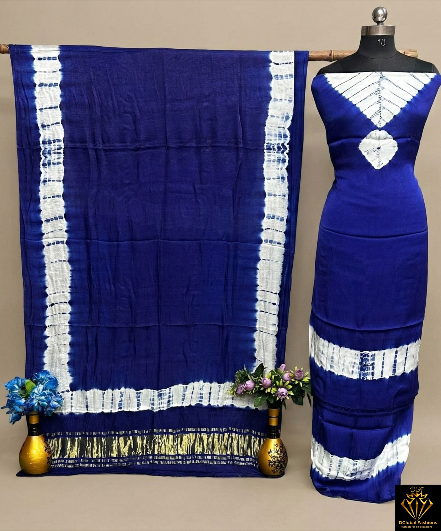Hand Dyed Shibori Unstitched Suit Set in Modal Silk