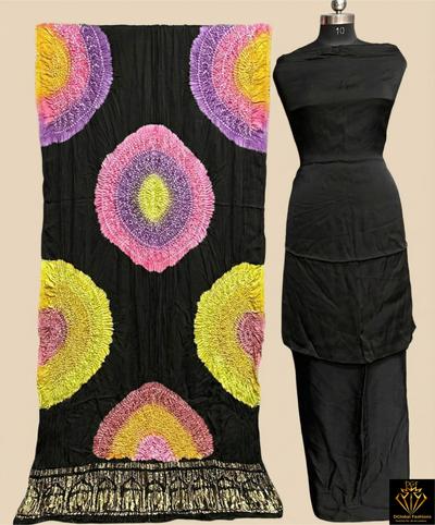 Modal Silk 3-Piece Bandhani Unstitched Suit Set
