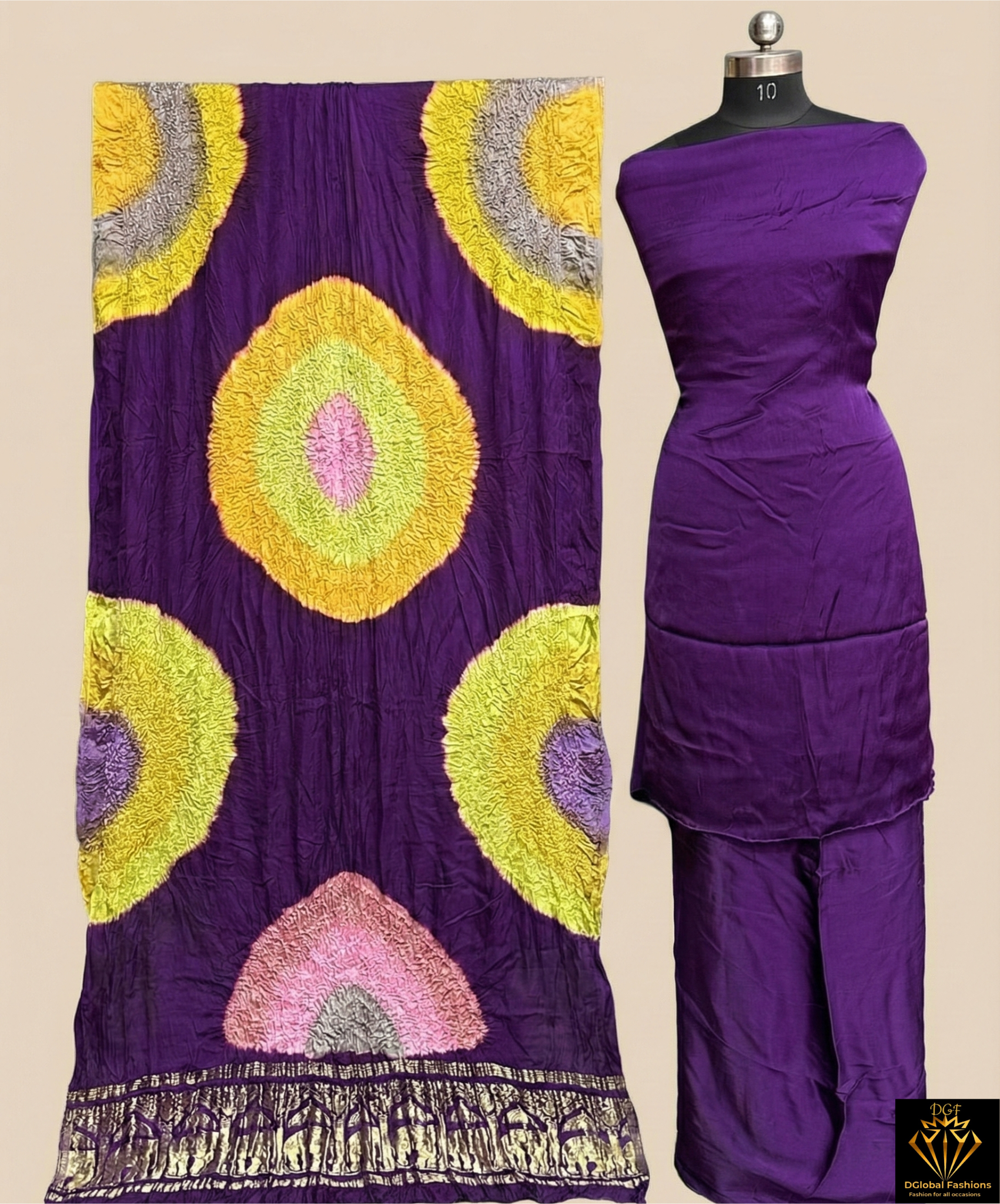 Modal Silk 3-Piece Bandhani Unstitched Suit Set