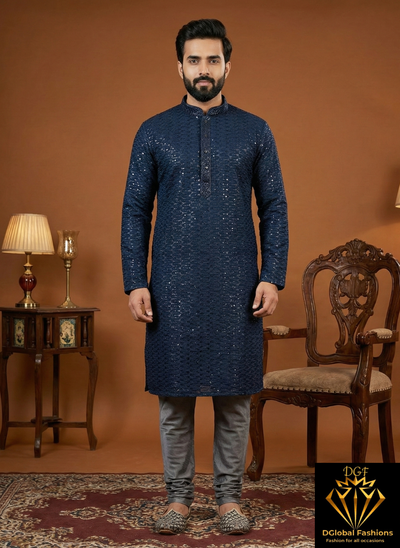 Chikankari Sequin Work Men’s Kurta Set