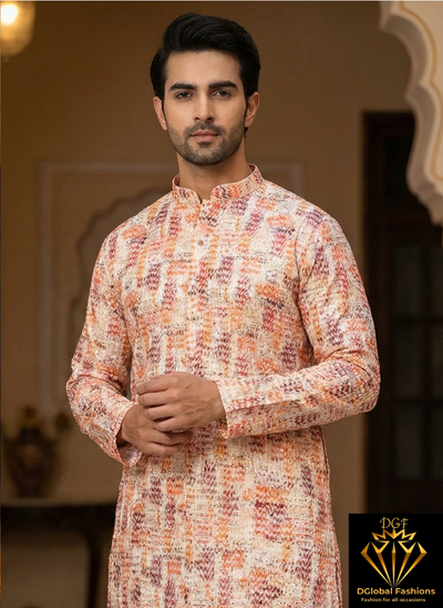 Men’s Party Wear Digital Printed Kurta Pajama Set with Sequin Work