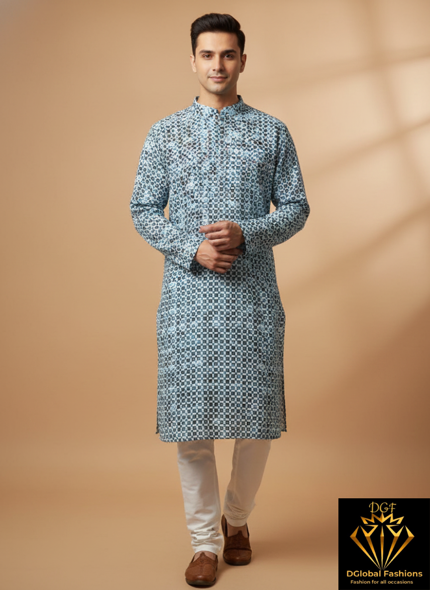 Men’s Party Wear Digital Printed Kurta with Sequin Work