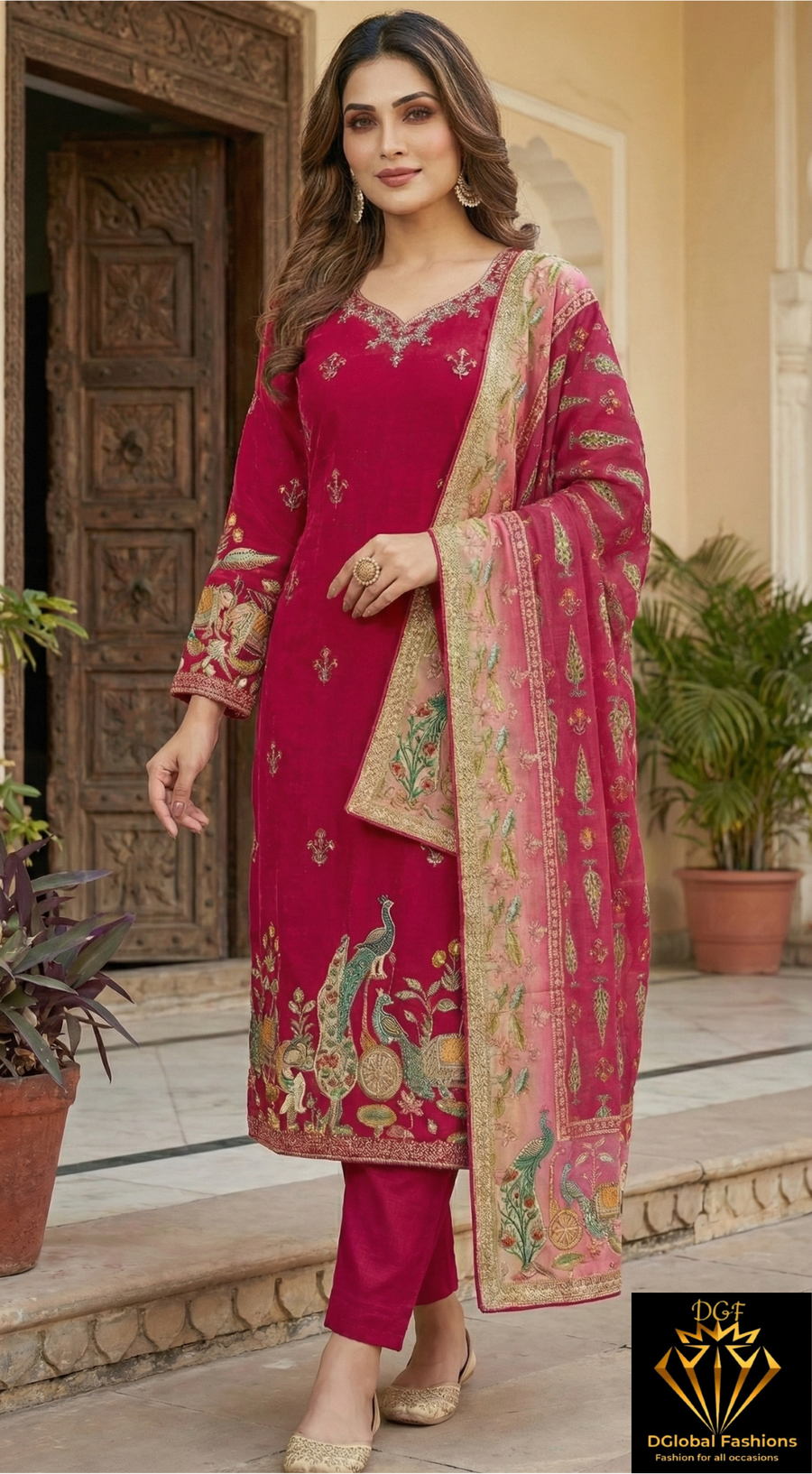 Crepe Kurti Suit Set with Handwork & Traditional Digital Print Dupatta